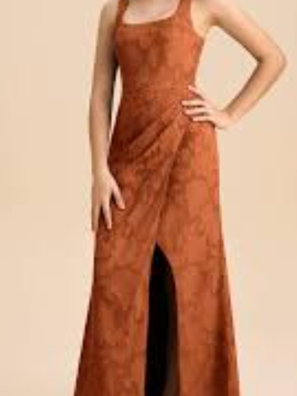 Azazie Rust Maxi Dress with Square Neck and Front Slit